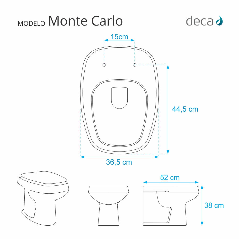 Tampa de Vaso Sanitário com Amortecedor Monte Carlo Cinza Real (Cinza  Claro) para Bacia Deca - ponttolavabo