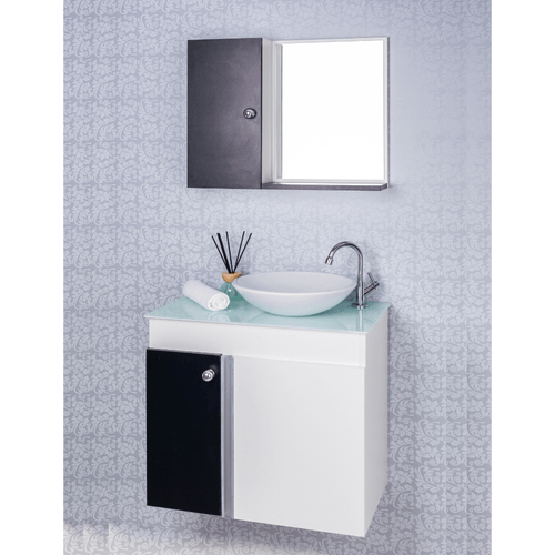 Gabinete Para Banheiro Branco E Preto Com Cuba Branca E Armario Com Espelho  Modelo Aquarius Delta - ponttolavabo